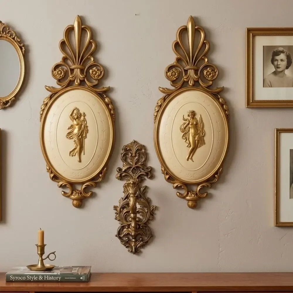 Vintage Dart Industries Gold Greek Goddess Wall Plaques# 7246, 20 inches MCM